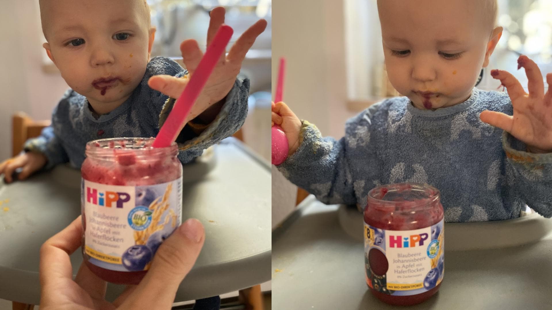 Evas Sohn ist begeistert von den Gläschen "HiPP Premium Früchte". Evas Sohn ist begeistert von den Gläschen "HiPP Premium Früchte".