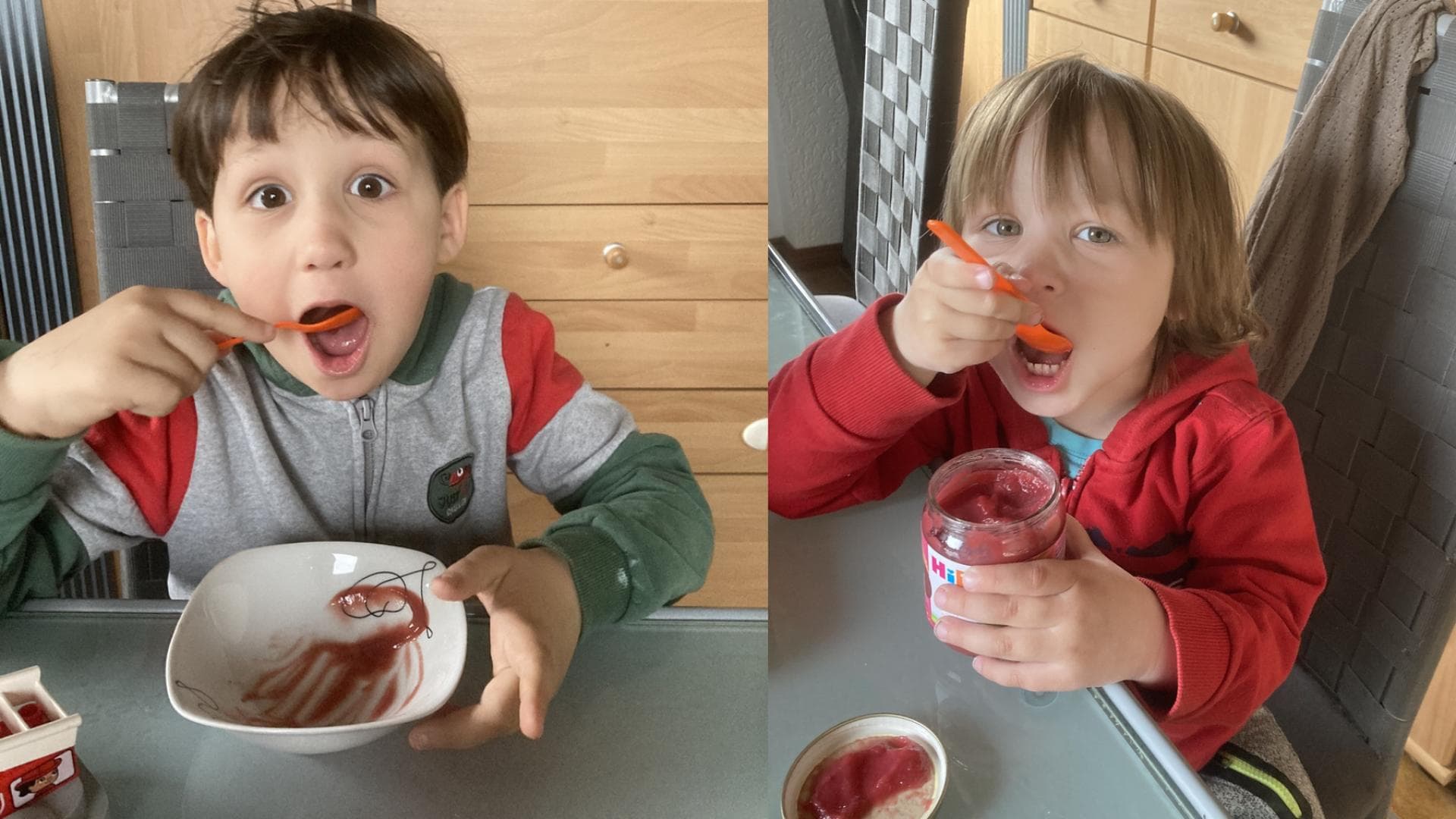 Stefanies Söhne finden die Fruchtgläschen von HiPP einfach lecker. Stefanies Söhne finden die Fruchtgläschen von HiPP einfach lecker.