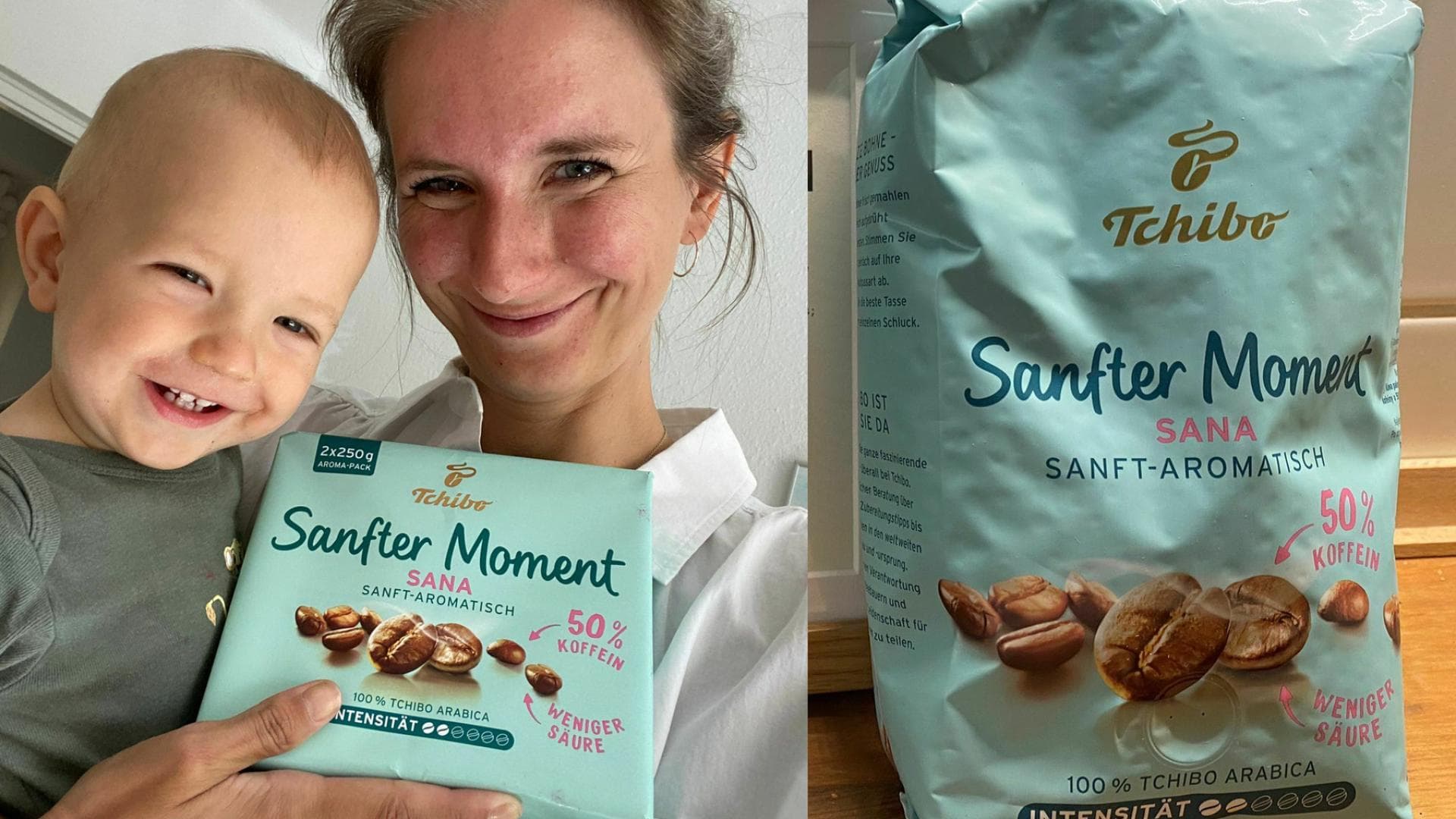 Mama Eva-Maria stillt aktuell und ist deshalb vom koffeinreduzierten Kaffee begeistert. Mama Eva-Maria stillt aktuell und ist deshalb vom koffeinreduzierten Kaffee begeistert.