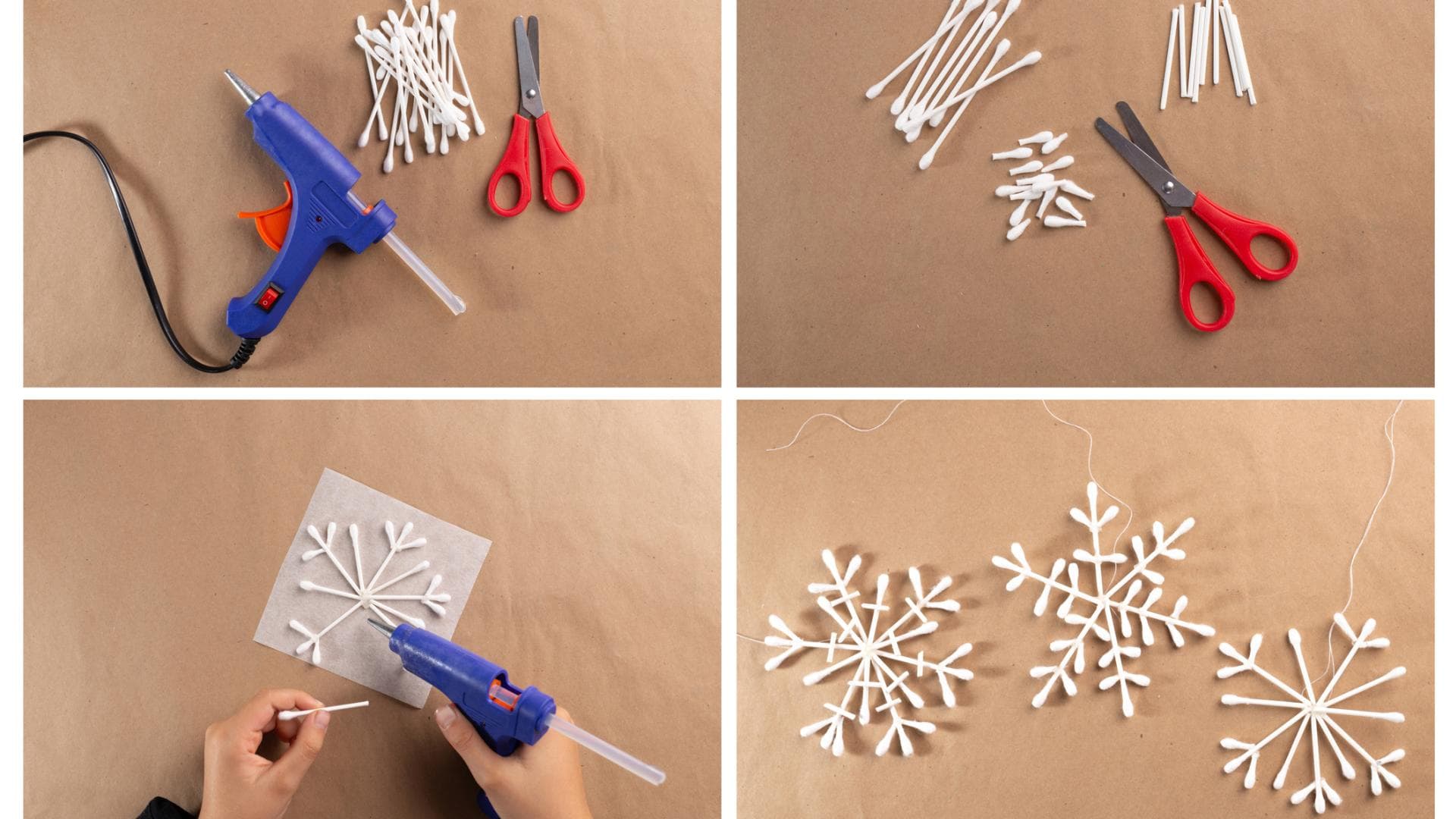 Schneeflocken aus Wattestäbchen basteln: Anleitung