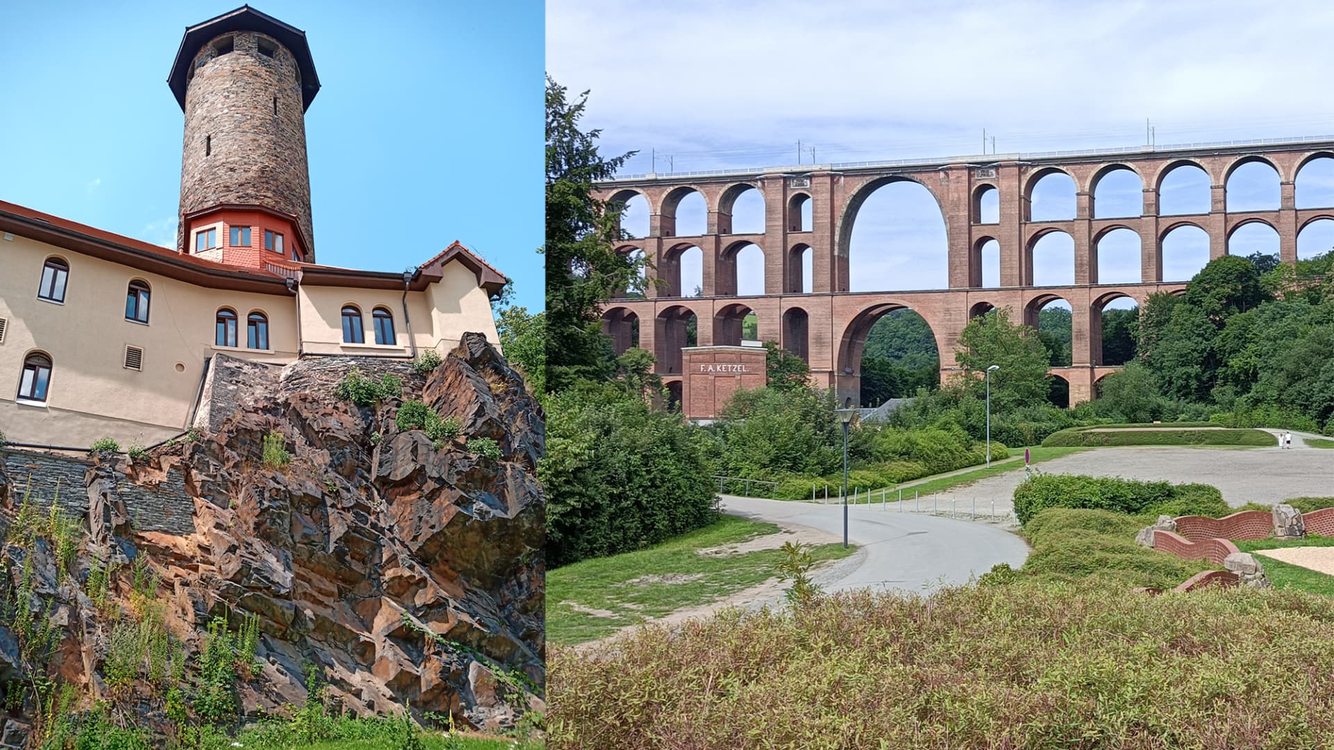 Die Stadt Auerbach und die Göltzschtalbrücke. Die Stadt Auerbach und die Göltzschtalbrücke.