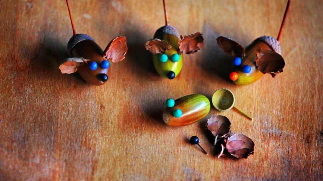 Kleine Mäuse aus Eicheln basteln, ganz einfach!