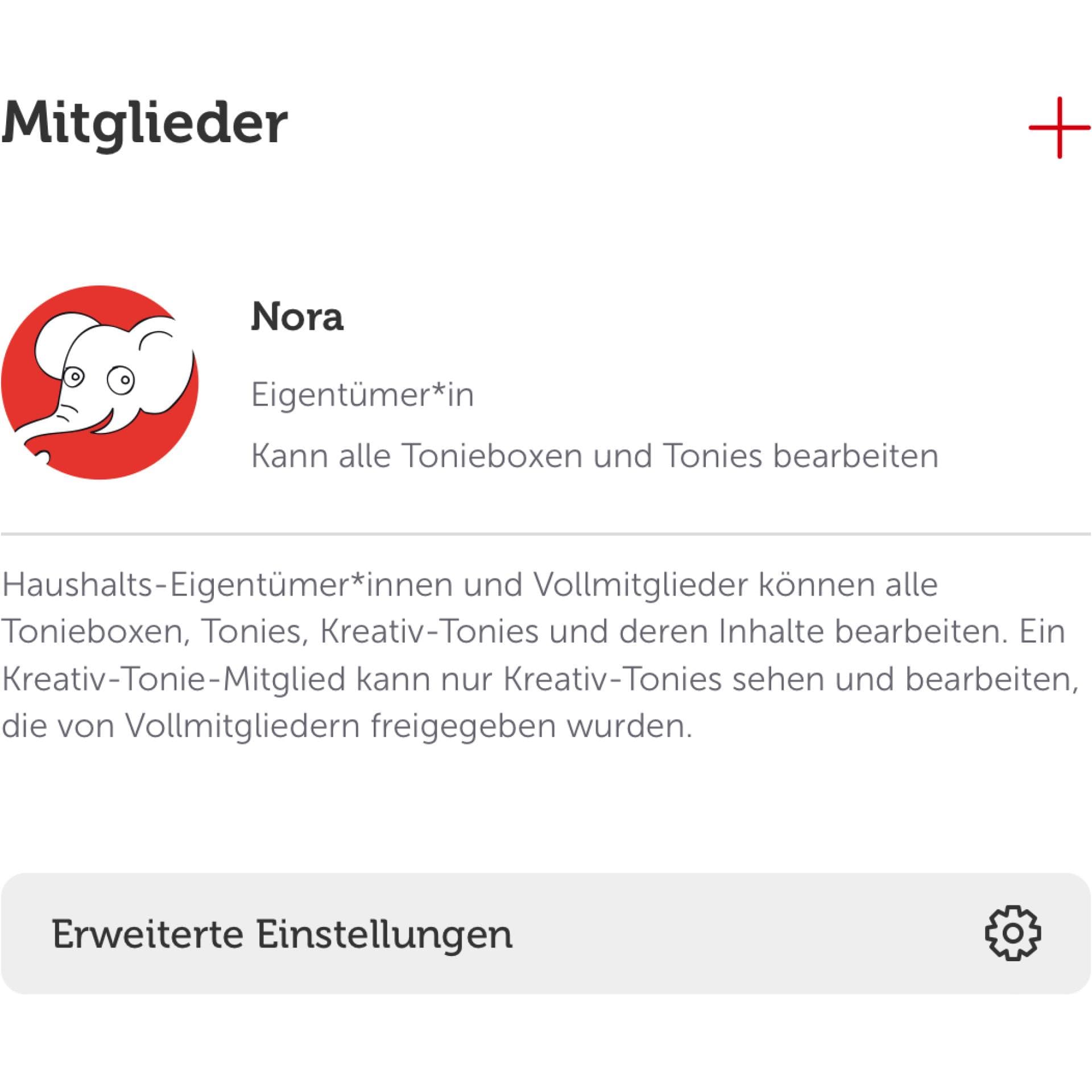 Um einen Kreativtonie ohne Toniebox zu bespielen, können mehrere Personen zu einem Haushalt hingefügt werden.