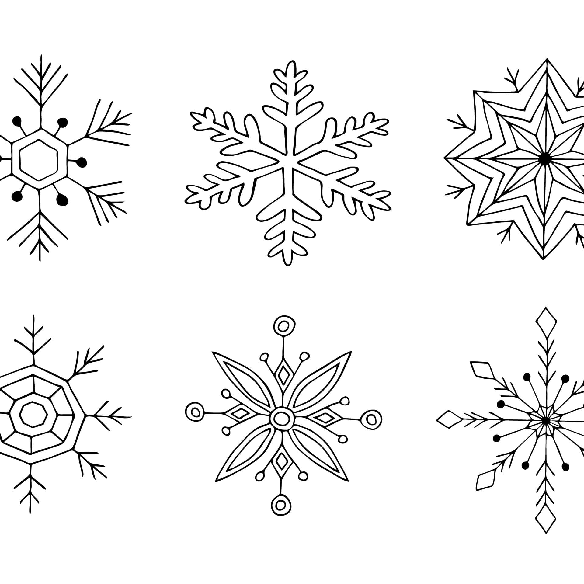 Verschiedene gezeichnete Schneeflocken.
