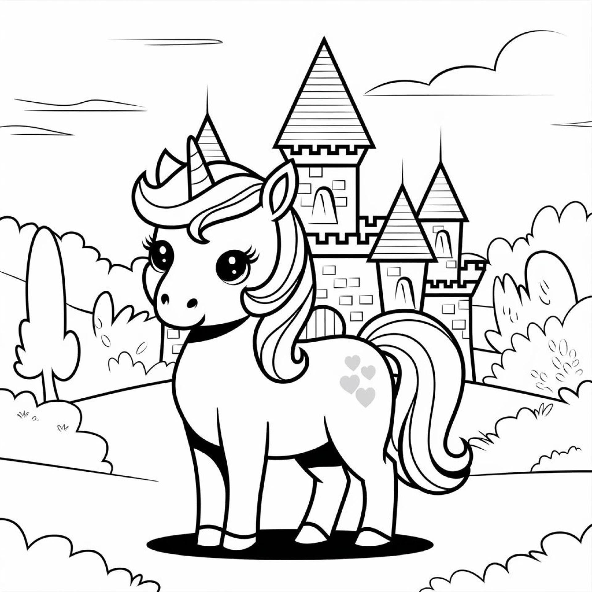 Ausmalbild Einhorn Schloss