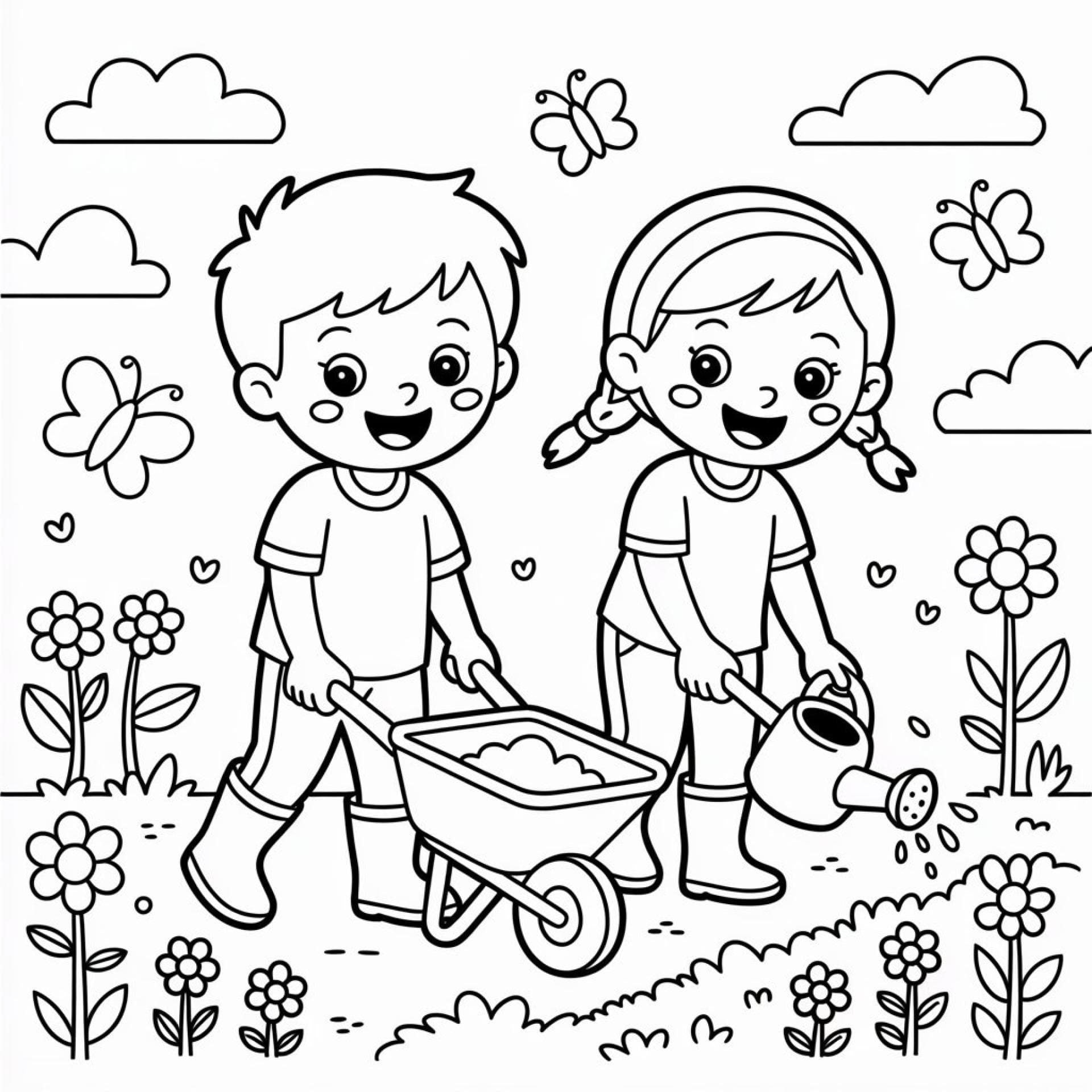 Ausmalbild Frühling Kinder Garten 