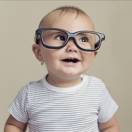 Ein kleines Kind, das Brille trägt.