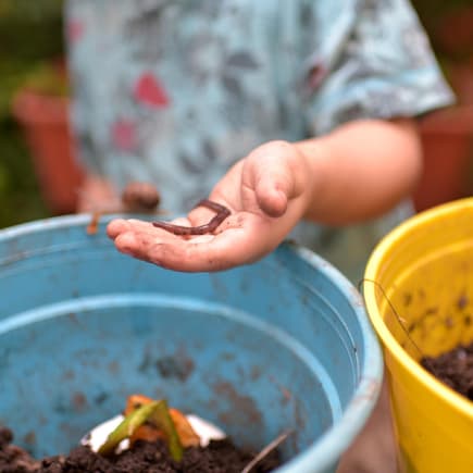 Kind mit Regewurm auf der Hand.