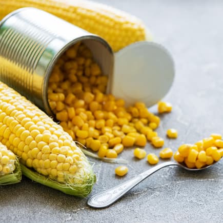 Dosenmais und Maiskolben.