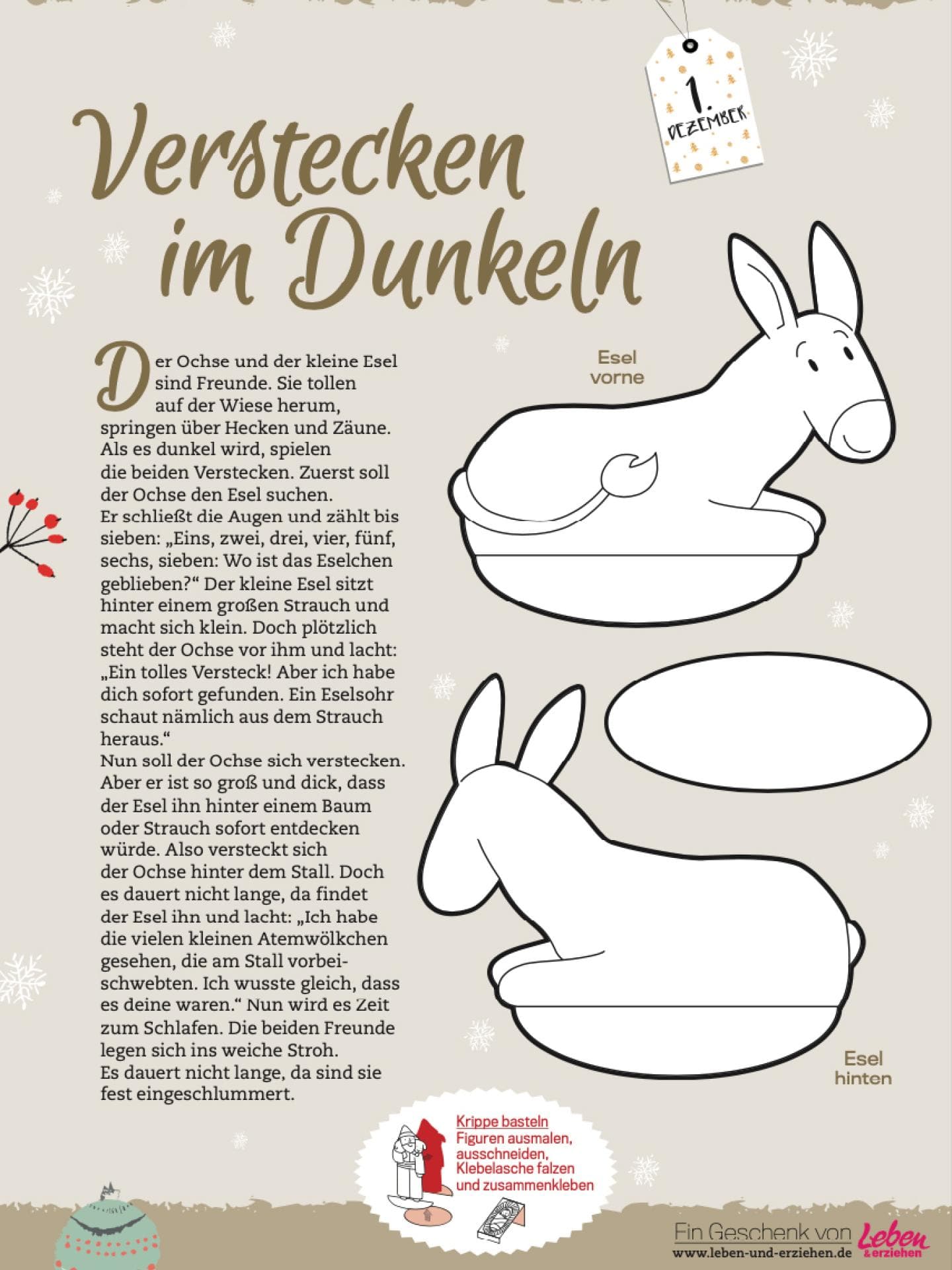 Teil 1 unserer Adventskalender-Geschichte für Kinder zum Ausdrucken Adventskalender-Gesichte für Kinder zum Ausdrucken