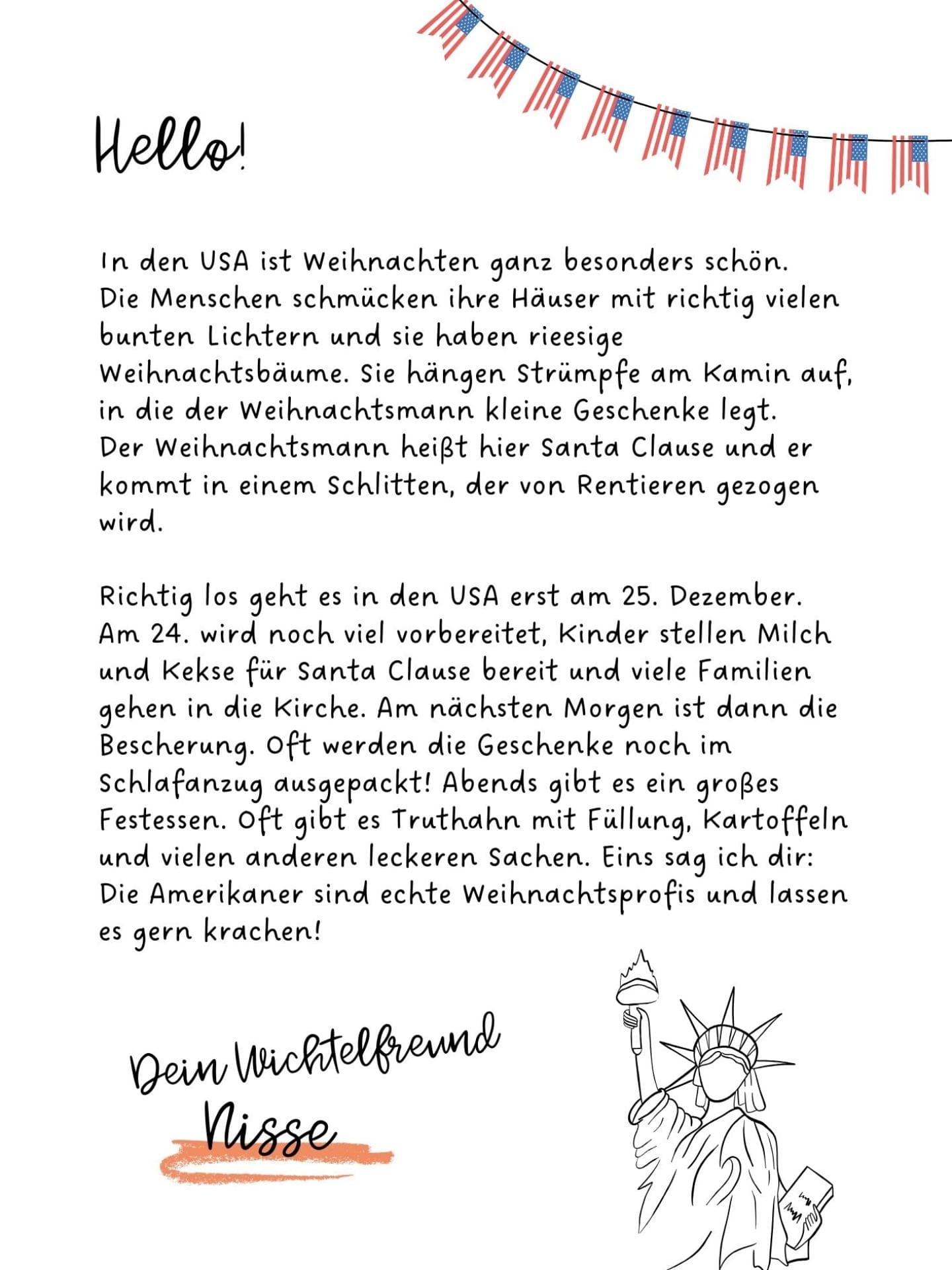Wichtelbrief über Traditionen in den USA