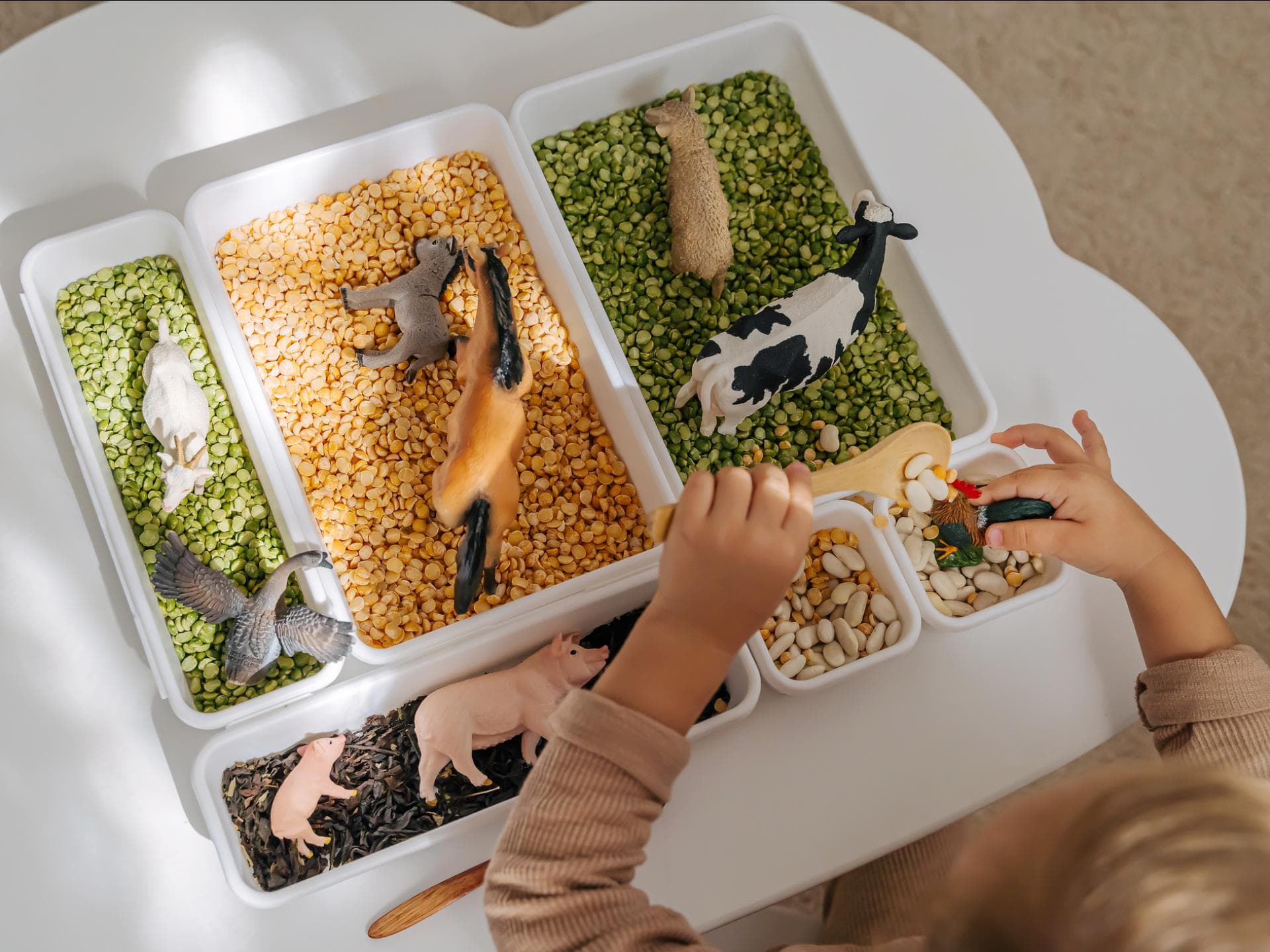 Kind spielt mit Sensory Play Box Kind spielt mit Sensory Play Box