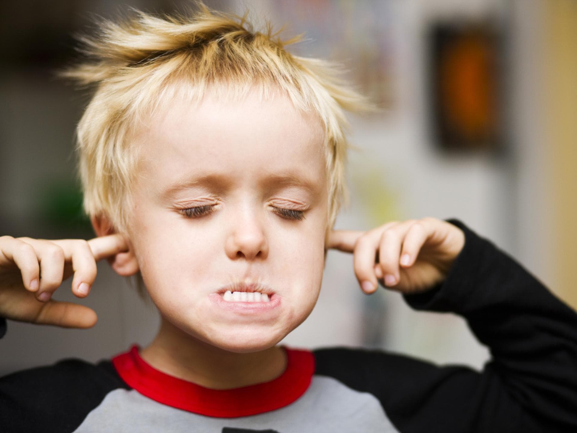 Dass Kinder nicht hören, kennen wohl alle Eltern. Kleiner Junge hält sich die Ohren zu.