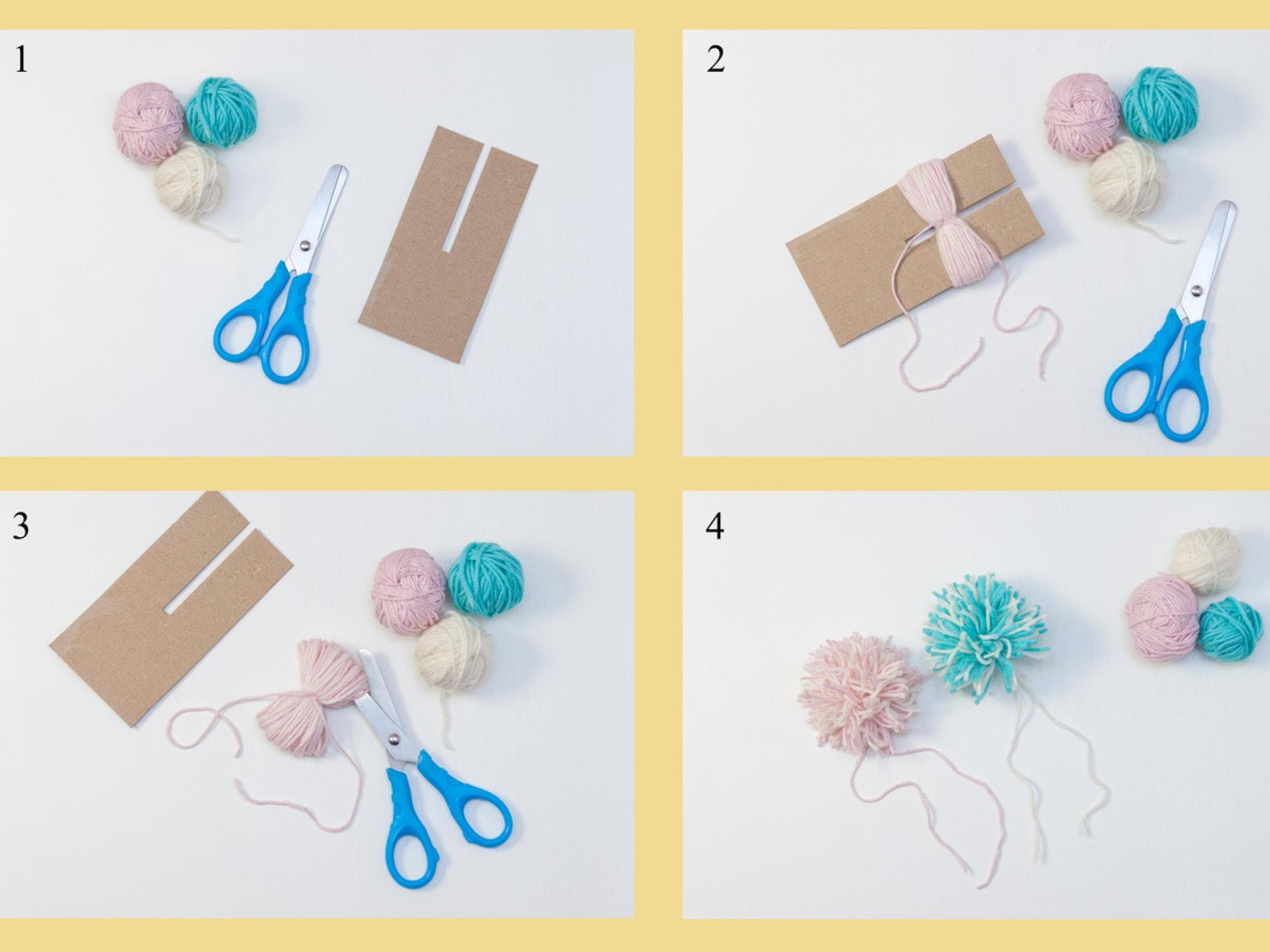Pompons basteln Schritt für Schritt Anleitung
