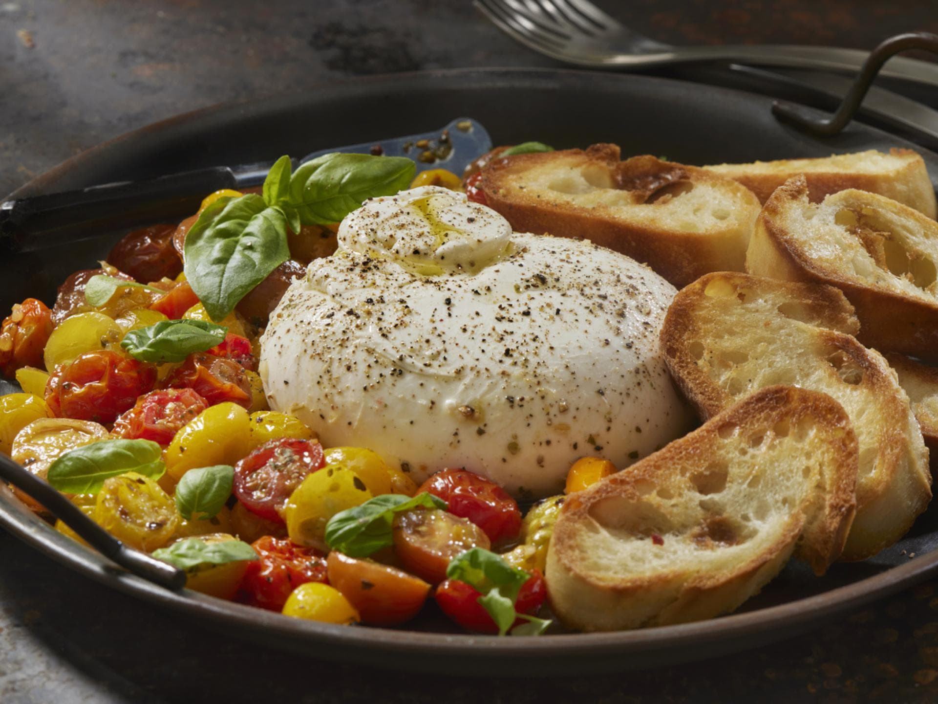 Ist Burrata in der Schwangerschaft erlaubt? Burrata mit Tomate und Brot