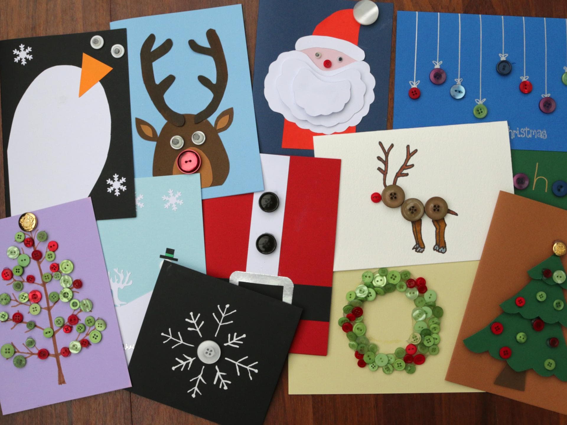 Weihnachtskarten basteln mit Knöpfen